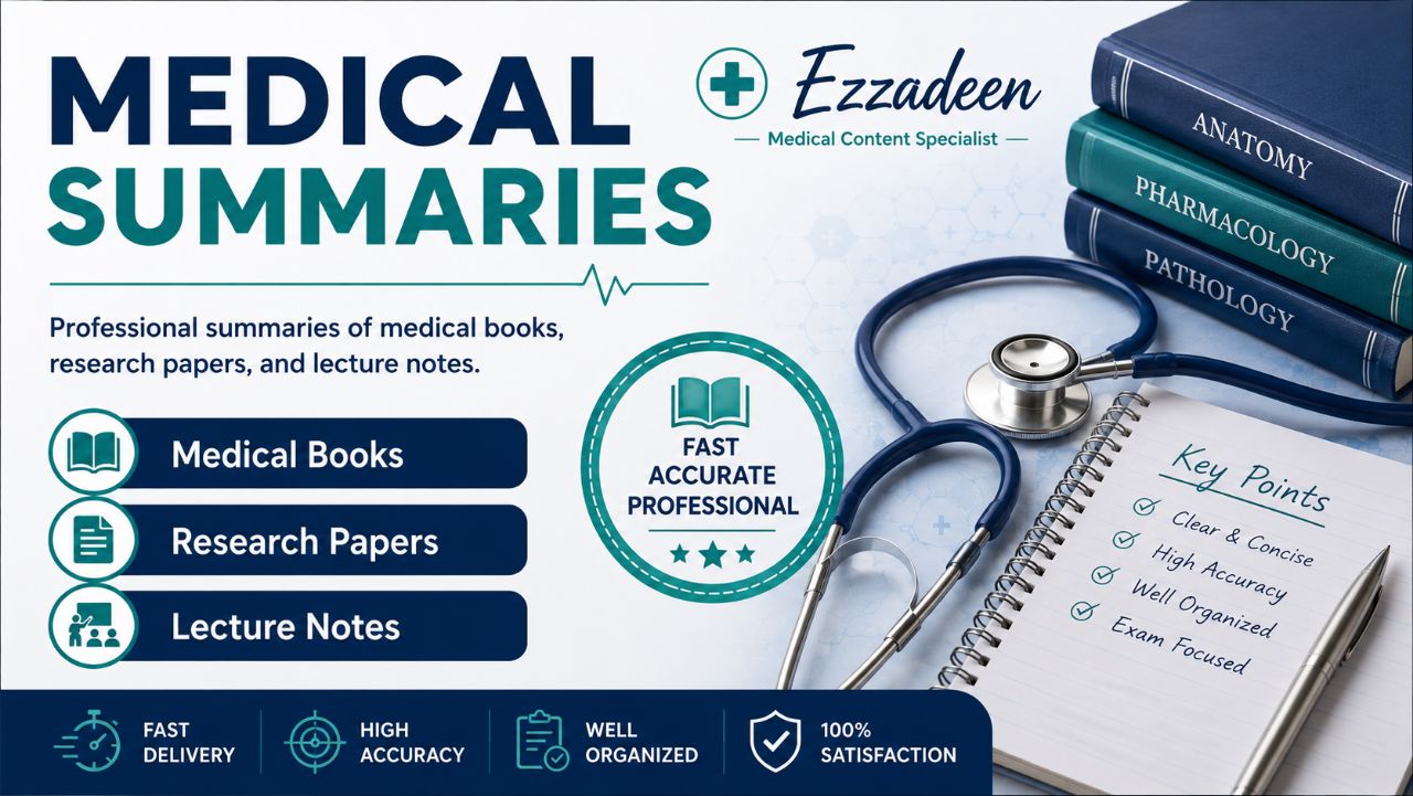 273985I will summarize medical books, lectures and research papers