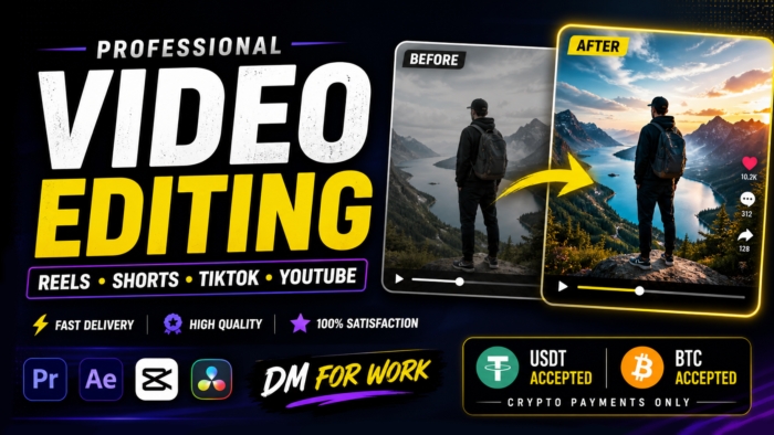 262814video editing + crypto payment (USDT)(BTC)(INR)